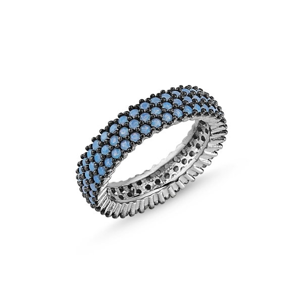 Inel argint 925 cu trei randuri de zirconii bleu ITU0072 [1]